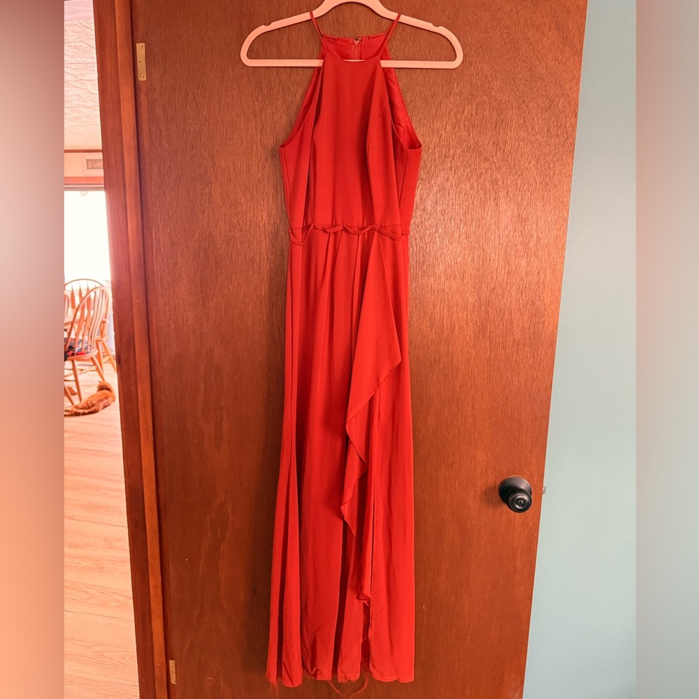 David's Bridal Halter Gown in Bold Orange